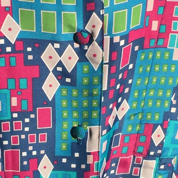 Jewel tone, geometric shape, button-down blouse - Picture 4 of 5